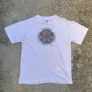 【M/L】80s USA製 Share The Earth プリントTシャツ 白■ビンテージ オールド レトロ アメリカ古着 アート シングルステッチ JIM MORRIS