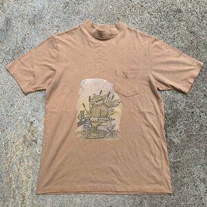 【M】High Clear アイロンプリント ポケットTシャツ ベージュ■ビンテージ オールド レトロ アメリカ古着 シングルステッチ 70s-80s