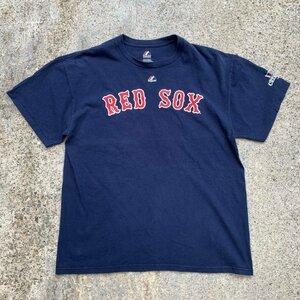 【L】Majestic MLB ボストンレッドソックス ゴメス プリントTシャツ ネイビー 紺色■アメリカ古着 メジャーリーグ プロチーム