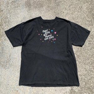 【XL】USA製 ONEITA「FIGHT AIDS」プリントTシャツ ブラック 黒■ビンテージ オールド アメリカ古着 80s/90s オニータ エイズ コットン