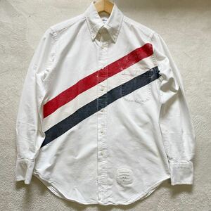 [ пик ] THOM BROWNE Tom Brown кнопка down рубашка длинный рукав трехцветный краска used обработка белый мужской 2 M