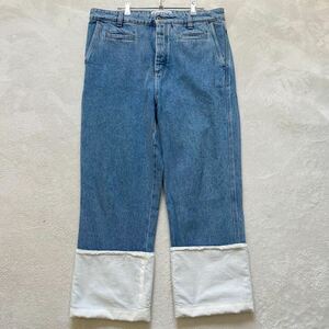 [ beautiful goods * masterpiece ] LOEWE Loewe Fisherman Denim pants jeans men's 50 XL leather chi blue white 