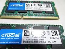 美品 Crucial ノートPC用 メモリー DDR3 1600 1866 1枚8GB×2枚組 合計16GB 両面チップ 動作検証済 1週間保証_画像3