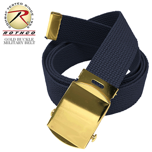 [送料260円]ROTHCO 新品 ゴールドバックル ガチャ ベルト (紺) コットン キャンバス GI BELT サバゲー 大きいサイズ ミリタリー 無地