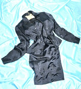 * выставить костюм глянец черный атлас чёрный глянец One-piece блуза ........ сделано в Японии *