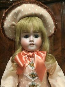  antique bisque doll pretty handbell k sleep I 