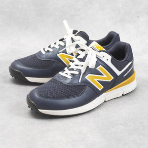 美品『new balance golf』ゴルフシューズ 26cm ネイビー/イエロー スパイクレス 20年モデル ニューバランスゴルフ メンズ 管理54