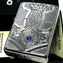 ZIPPO アーマー 中世模様 メディーバルミラー シルバー鏡面 スワロフスキー ジッポ ライター かっこいい ブルーストーン アラベスク 重厚_画像3