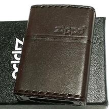 ZIPPO ライター 本革巻き ジッポ ロゴ ブラウン レザー 茶 シンプル 牛革 かっこいい メンズ 父の日 ギフト プレゼント_画像1