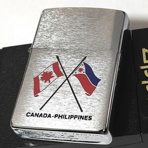 ZIPPO レア 1995年製 カナダ製 ジッポ ライター 国旗 オンタリオ製 フィリピン 珍しい ビンテージ 廃盤 サテンシルバー