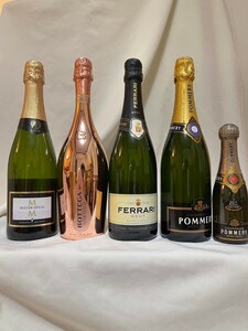 シャンパン　スパーリングワイン　5本セット　750ml 187ml まとめ　BOTTEGA　FERRARI　POMMERY 等　ボッテガ　フェラーリ　ポメリー