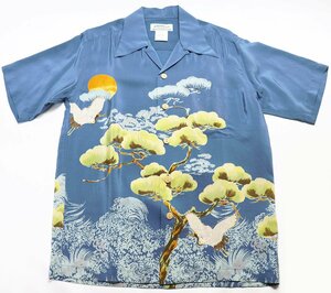 MAKANA LEI (マカナレイ) ALOHA SHIRT - CRANE & PINE - / シルクアロハシャツ 鶴と松 美品 ブルー size M