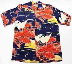 SUN SURF (サンサーフ) スペシャルエディション アロハシャツ “CRANES WORD OF COMMAND” SS32945 美品 ネイビー size L / 鶴