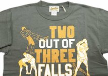 BO'S GLAD RAGS (ボーズグラッドラグス) クルーネックTシャツ “TWO OUT OF THREE FALLS” 未使用品 オリーブ size S /バーンストーマーズ_画像3