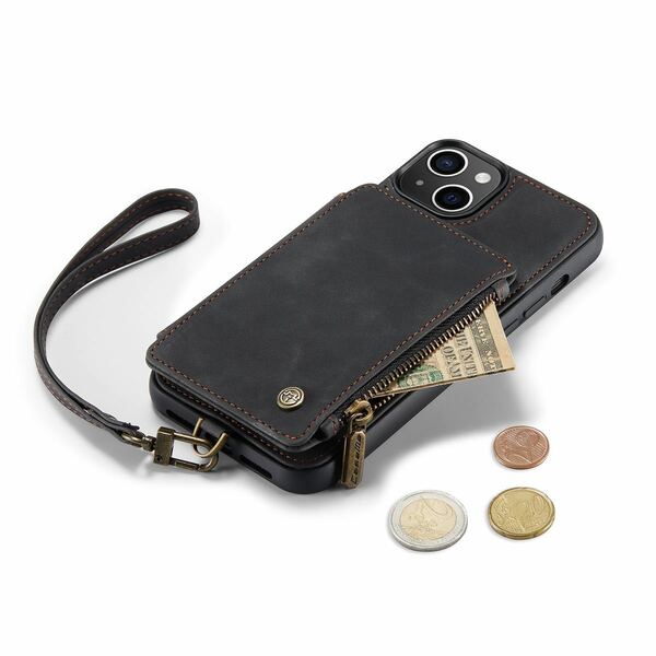 iPhone 14 pro レザーケース アイフォン14 プロ ケース 6.1インチ 14pro カバー 背面 ファスナーポケット付き カード収納 ブラック
