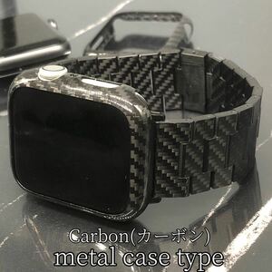 メタル カーボン★アップルウォッチバンド Carbon カバー　Apple Watch ケース　45mm 49mm ultra ウルトラ
