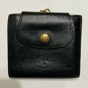 158A IL BISONTE イルビゾンテ コンパクト がま口 財布 ウォレット ブラック【中古】