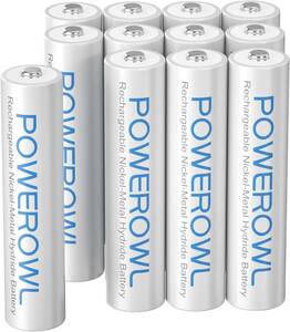  single 4 shape 12 piece pack Powerowl single 4 shape rechargeable Nickel-Metal Hydride battery 12 piece set high capacity nature discharge suppression environment protection battery storage (1000m