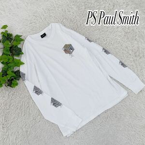 1 иен старт большой размер XL [ прекрасный товар ] PS Paul Smithpi-es Paul Smith длинный рукав вырез лодочкой футболка long T белый 