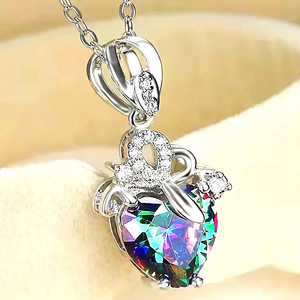  new goods 1 jpy ~* free shipping *... Mystic topaz rainbow color Heart platinum finish 925 silver necklace birthday present travel consecutive holidays gift domestic sending 