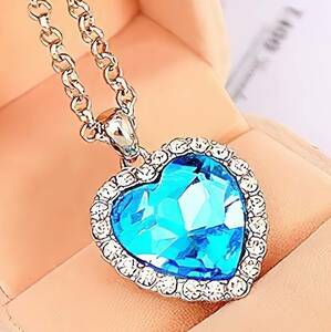  new goods 1 jpy ~* free shipping * Indigo sphere aquamarine Heart diamond platinum finish 925 silver necklace birthday present travel consecutive holidays flower fire summer festival gift domestic sending 