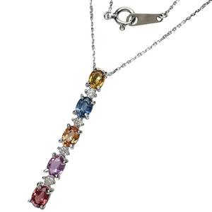 マルチカラーサファイア 1.30ct ダイヤモンド 0.10ct ネックレス K18WGホワイトゴールド 2.5g 40cm レディース