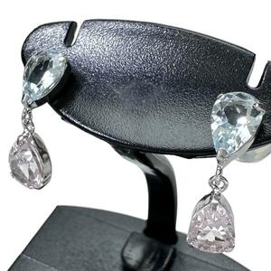  aquamarine 0.25×2ctmoruga Night 0.25×2ct earrings Pt900 platinum 1.1g lady's 