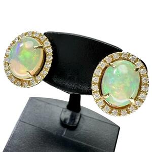  opal 1.28/1.15ct diamond total 0.14×2ct earrings K18 Gold 3.0g lady's 