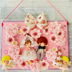 ジューンブライド＊結婚式＊ウェディングドレス＊＊６月＊お祝い＊ハンドメイド＊フェルト＊リース＊壁飾り