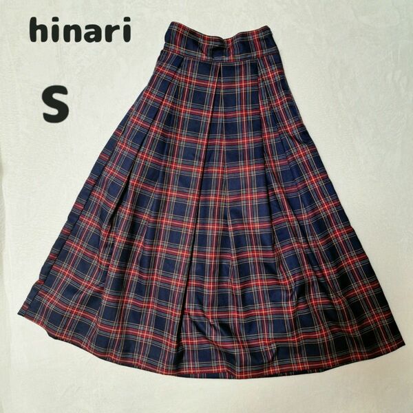 【hinari 】チェック柄 ロング スカート ネイビー レッド Sサイズ