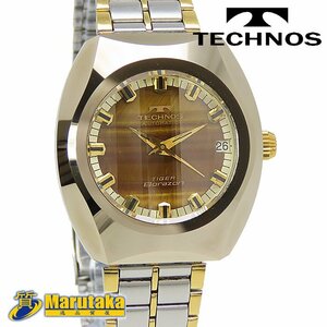 １円スタート！ TECHNOS テクノス タイガーボラゾン タイガーアイ文字盤 自動巻 社外ベルト TIGER BORAZON メンズ 腕時計 K00141