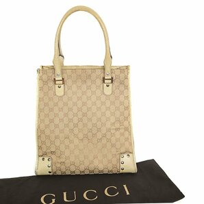 【1円】グッチ GUCCI GGキャンバス トートバッグスタッズ ショルダーバッグ 縦長 124261 204990 レザー クリーム系の画像3