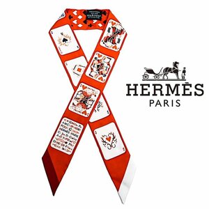 【1円/良品】エルメス HERMES ツイリー Jeu de Cartes カードゲーム トランプ H063169S レディース オレンジ シルクスカーフ リボン 40385