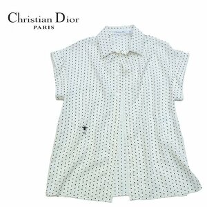 【1円/極美品】クリスチャン ディオール Christian Dior レディース bee刺繍 白黒ドット柄 ブラウス 34 蜂 半袖シャツ 2020ＡＷ シルク100%