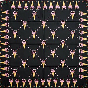 [1 jpy / almost unused ] Gucci GUCCI lady's scarf ice cream print Cherry silk 100% black pink beige red 