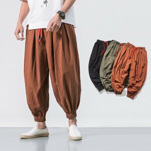 イージーパンツ ズボン 長ズボン パンツ ワイドパンツ ゆったりパンツ カジュアルパンツ 亜麻　ブラウン　XL