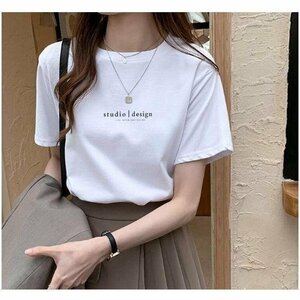 t shirt T-shirt lady's short sleeves simple short asimeto Lee inner spring spring clothes sport white L