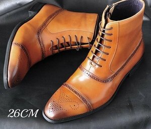 ブーツ ビジネスシューズ　カントリーブーツ メンズシューズ　シューズ　紐靴 フォーマル　PU革　革靴 紳士靴 　イエロー　26cm
