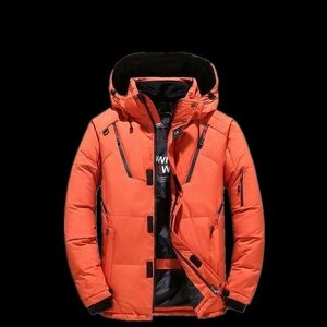 YR-01 橙（実寸2XL)新品◆高級セレブdesigner*スキー 登山 OUTDOOR アウトドア ジャンパー ブルゾン 無地 フード付き ダウンコート