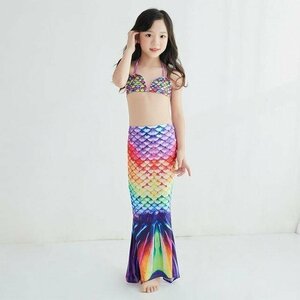 女の子 人魚姫 ビキニ水着 セパレートタンキニ ガールズ 子ども用 コスプレ プール 水遊び 虹 L