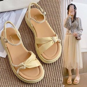  beach sandals sandals .... lady's Rome b-ru Flat sole ..... stylish summer summer ko-te yellow 25cm