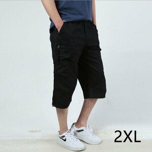 カーゴパンツ メンズ 7分丈 夏 スポーツ クロップドパンツ ストレッチ カジュアル ?ショートパンツ ジャージ?ブラック2XL