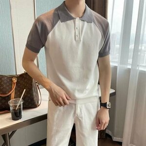 サマーニット トップス カットソー カジュアル 半袖Tシャツ メンズ サマーセーター ニットホワイト Mサイズ