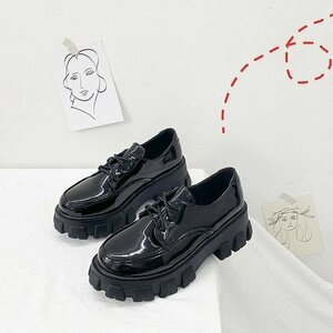  oxford canvas lady's leather shoes PU leather cord shoes low cut thickness bottom water-repellent . slide sole going to school gloss having .23cm