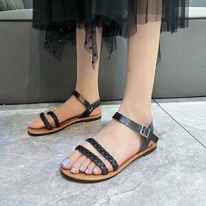  beach sandals sandals lady's .... low heel Rome b-ru knitting line sandals casual summer ko-te black 25cm