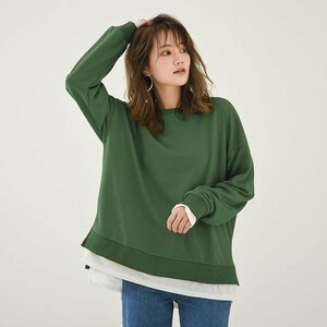 レディース 長袖 トップス 重ね着風 スウェット トレーナー tシャツ レイヤード ロングスリーブ ップス 秋 春 05 XL