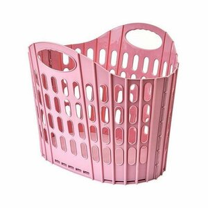 ランドリー　洗濯物カゴ　折り畳み 収納 省スペース 大容量 市場カゴ ピンク
