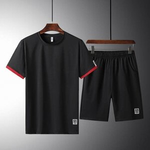 夏服 ルームウエア メンズ セットアップ 半袖 上下セット スポーツウェア 上下 半袖Tシャツ ブラック XL