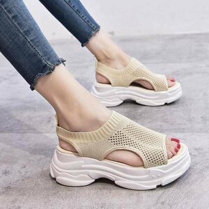  summer new work sandals lady's thickness bottom mesh sport sandals ventilation casual ..... beautiful legs sandals rice color 25cm