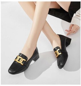 XX-WZNX-1130 黒 36サイズ23.cm程度【新品未使用】新しいカジュアル多用途ファッション太いヒールの女性の革靴